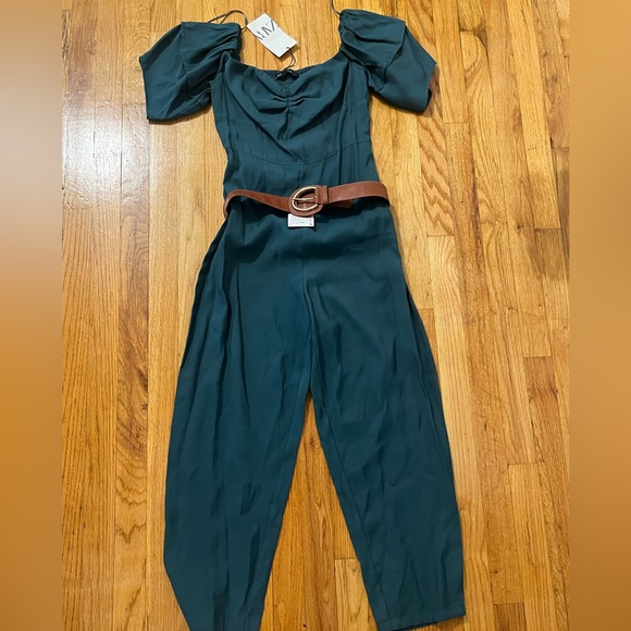 Zara Emerald Jumpsuit with Tan Belt - Picture 1 of 6